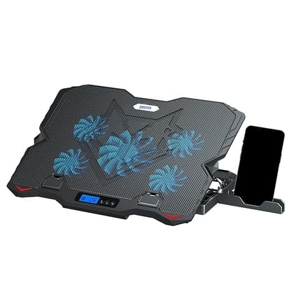 Geonix Gaming Laptop Cooling Pad, LED Lights (1-6 grade), Computer Cooler Stand, 5 Quiet Fans for 15.6-18 Inch Laptops, 5 Stand adjustable point, PC Notebook Heat Dissipation (Black)