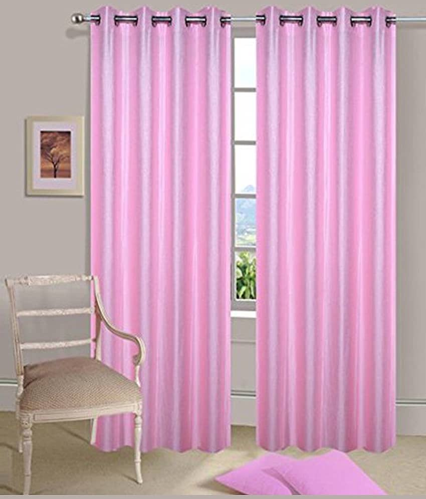Tanishka Fabs Solid Semi-Transparent Eyelet Curtain 7 ft ( Pack of 2 ) - Pink