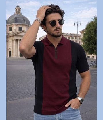 Rigo Men Cotton Blend Regular Fit Colorblock Polo T Shirt ( Maroon )