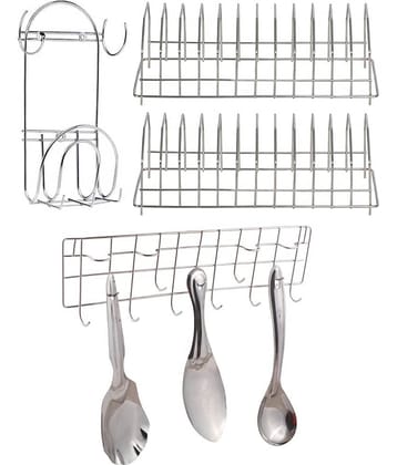 JISUN - Silver Stainless Steel Dish Racks ( Pack of 4 )