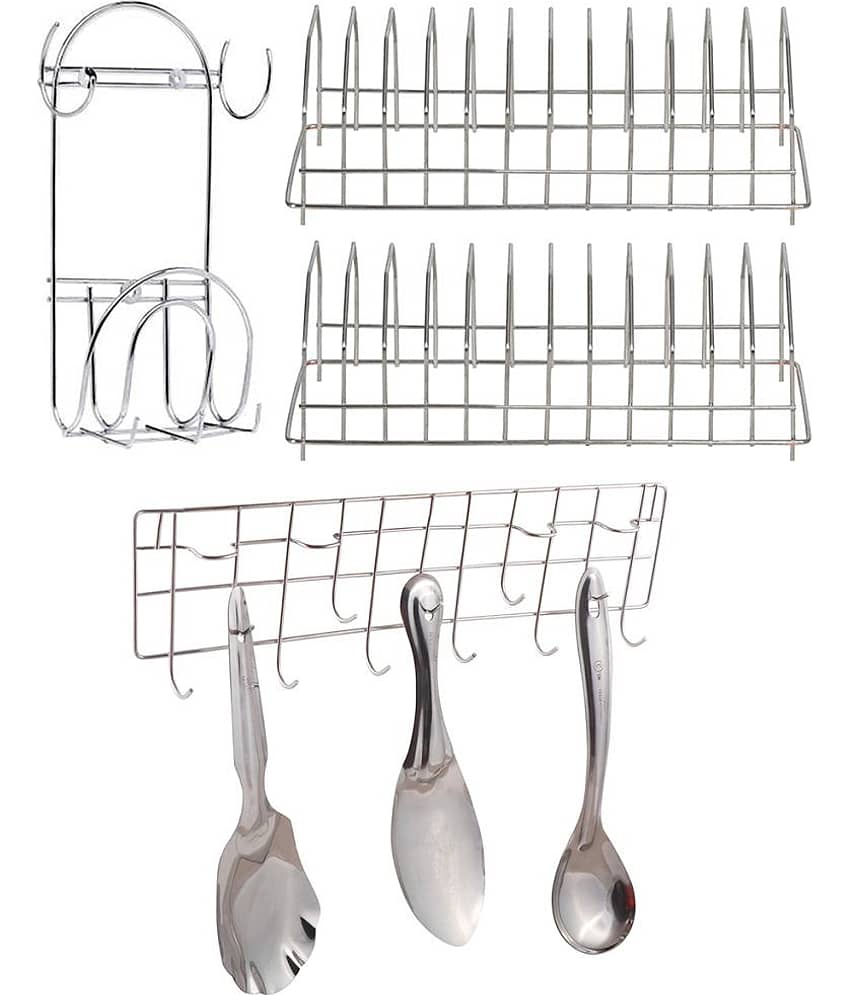 JISUN - Silver Stainless Steel Dish Racks ( Pack of 4 )