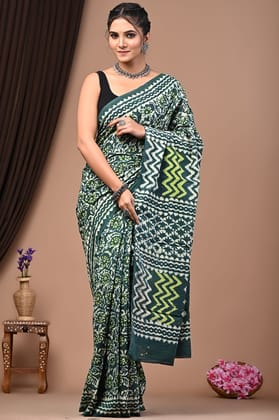 JAIPUR HANDBLOCK PRINT Exclusive collection of Bagru and Dabu handblock printed pure Cotton Mulmul Sarees with blouse piece.