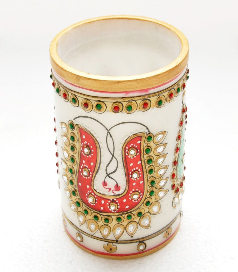 Marble Peacock Painting Pen Holder