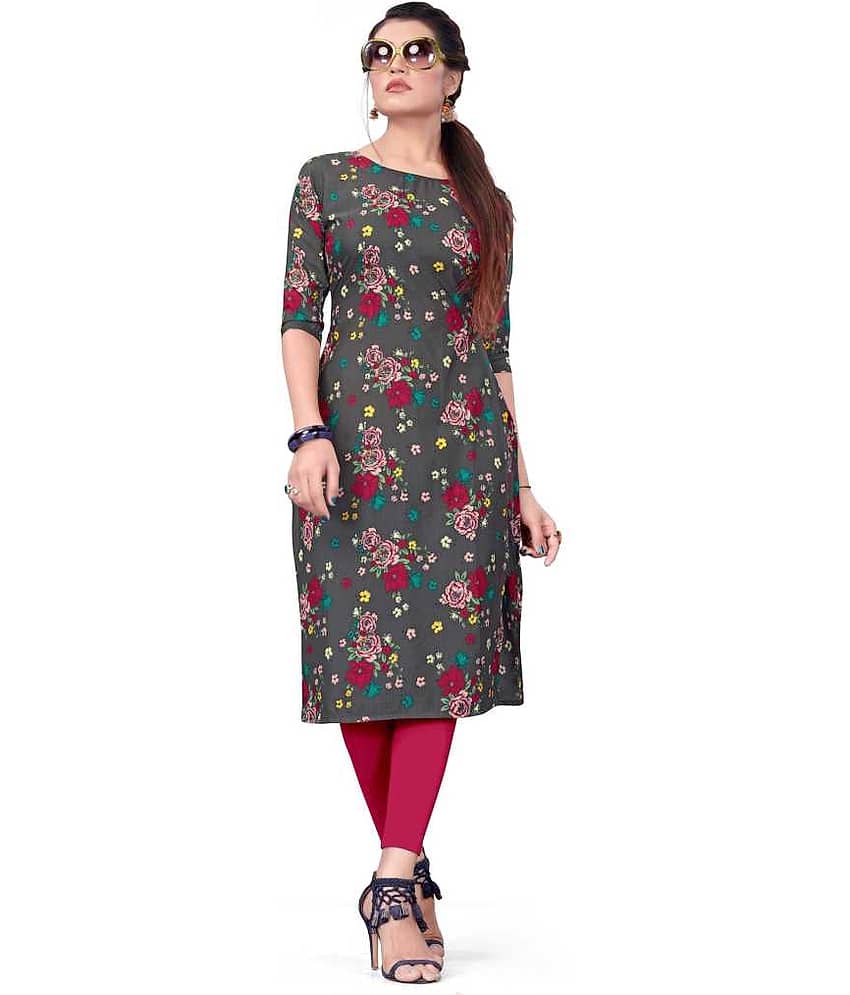 AK FASHION MALL Pack of 1 Crepe Printed Straight Women's Kurti - ( Multicolor )