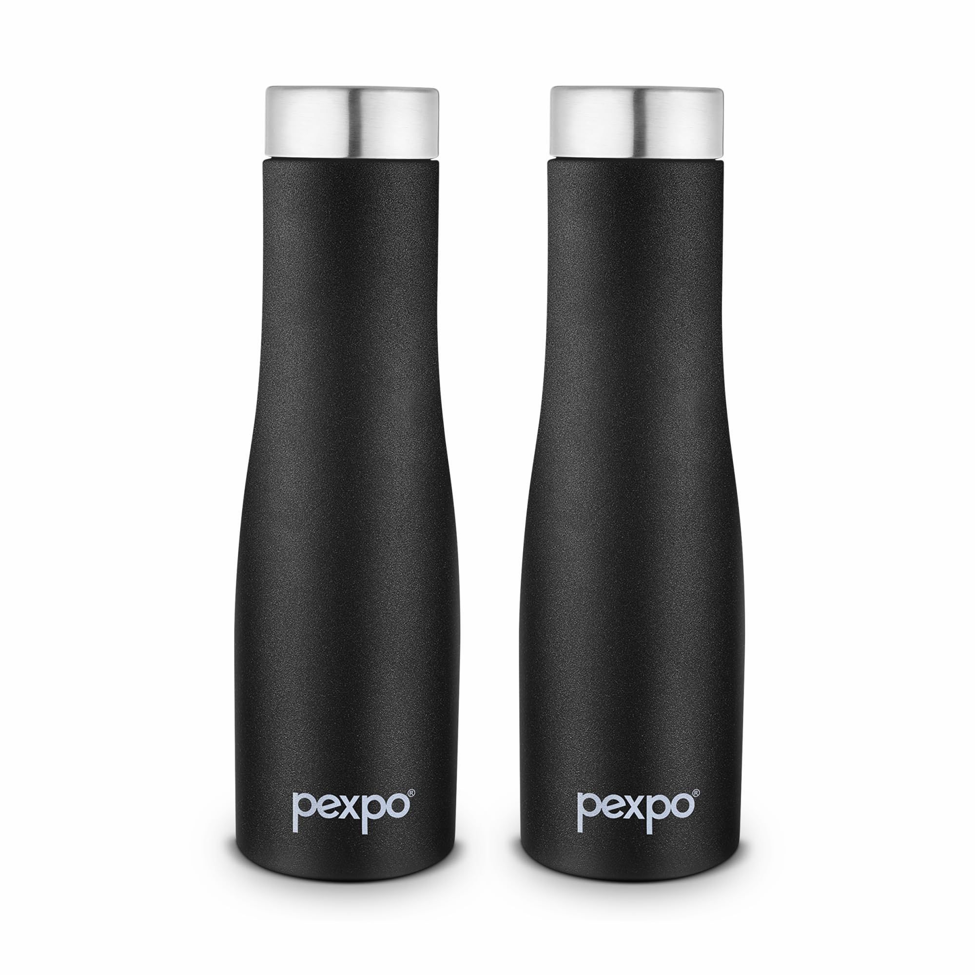 PEXPO Stainless Steel Fridge Water Bottle, 1000ml, Pack of 2, Knight Black, Monaco | Eco-Friendly & Leak-Proof Water Bottle