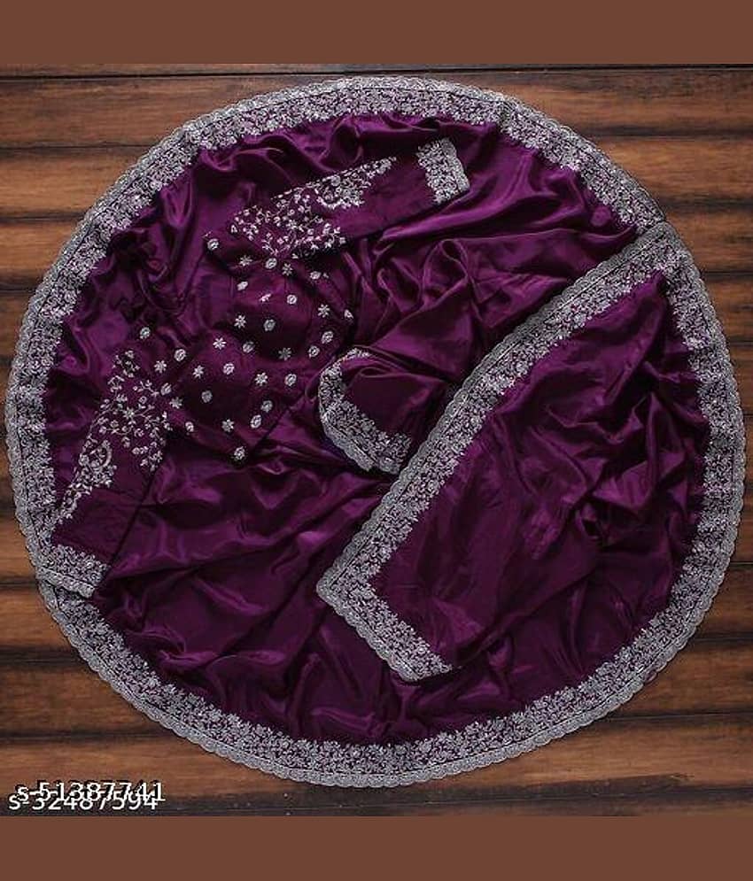 Shivadit ethnic Georgette Embroidered Saree With Unstitched Blouse Piece ( Purple )