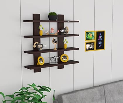 DAS Wall Mount Multipurpose Living Room Wall Shelf/Display Rack Wenge (4 Shelves)- Siya (Engineered Wood)
