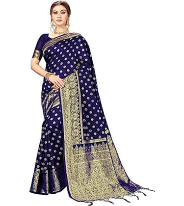Women's Floral Pattern Jacquard Woven Banarasi Art Silk Saree with Unstitched Blouse Piece (Blue, 5-6mtrs)