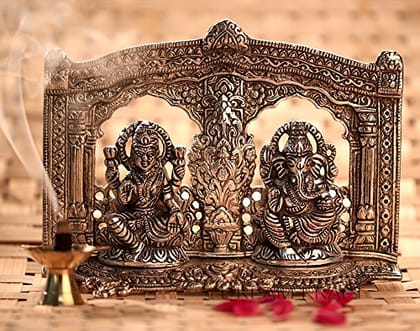 DreamKraft White Metal Silver Color Laxmi Ganesh Temple