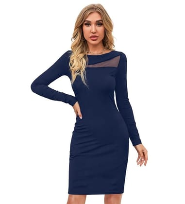 Women's Knitting Stretchable Solid Round Neck Full Sleeve Dresses (Blue, XL)-PID56783 Women's Knitting Stretchable Solid Round Neck Full Sleeve Dresses (Blue, XL)-PID56783