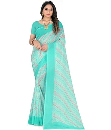 LEELAVATI Georgette Printed Saree With Unstitched Blouse Piece ( Light Blue )