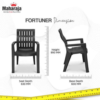 MAHARAJA Plastic Chair Set, Chair for Living Room, Home, Plastic Chair for Home with Arm Rest/Modern Stylish Design with Glossy & Matte Finish Bearing Capacity 200Kg. (Black, Pack of 2)