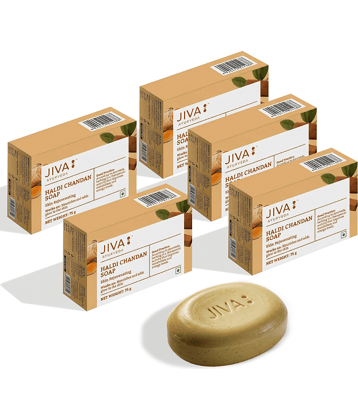 JIVA Moisturizing Haldi Chandan Soap 75g Bathing Bar for All Skin Type ( Pack of 5 )