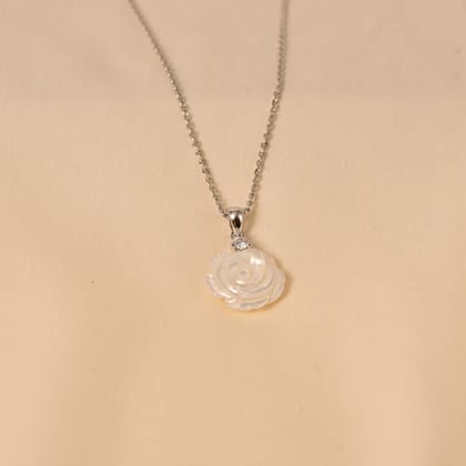 Silver White Rose MOP Pendant