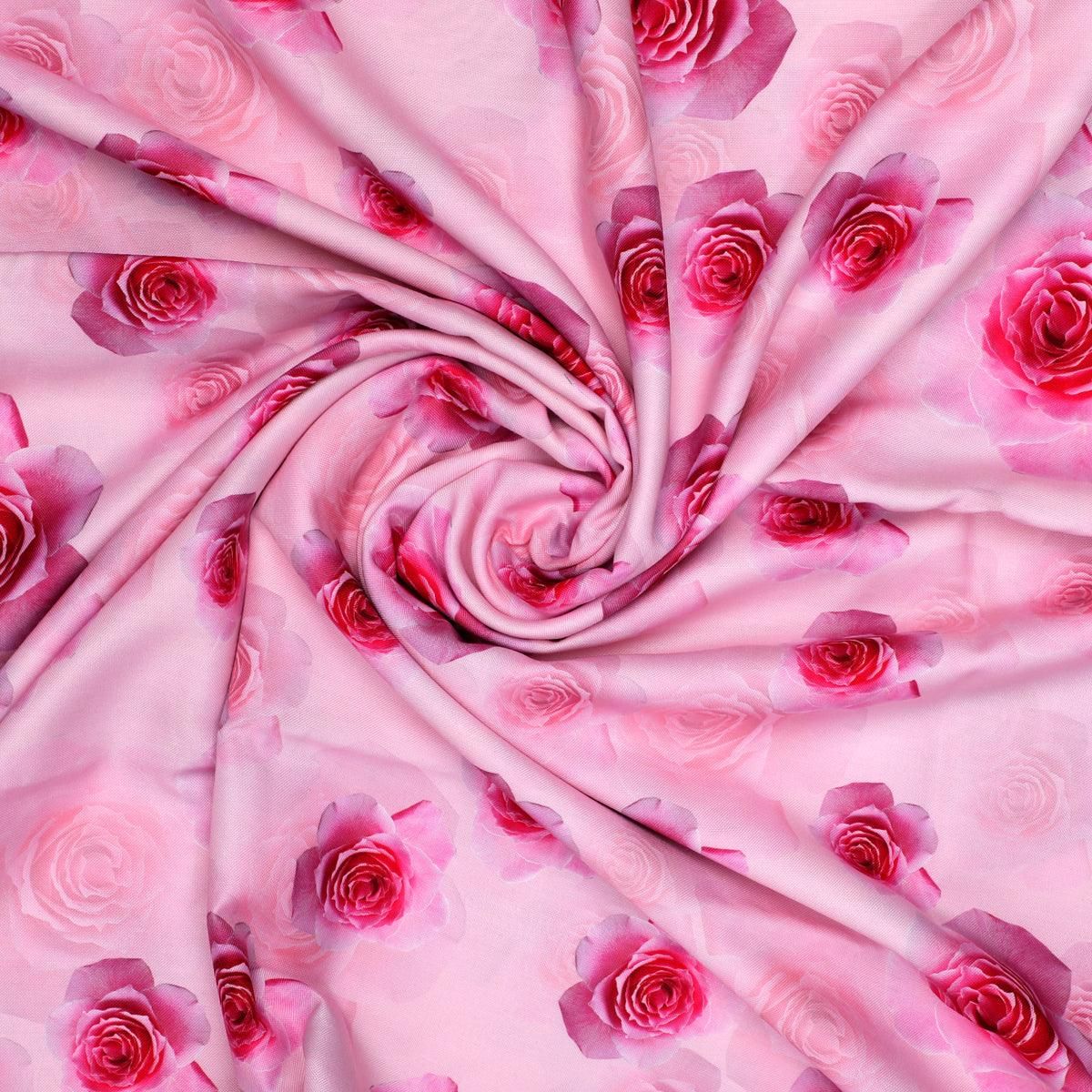 Pinkish Rose Allover Digital Printed Fabric  - Rayon-Rayon / 110 CM