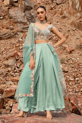 FLAMINGO GREEN LEHENGA SET-XS