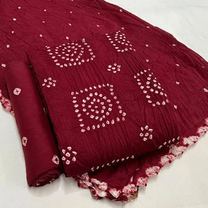 Cotton Satin Self Colour Kutchi Bandhani Material (Unstitched)-Red
