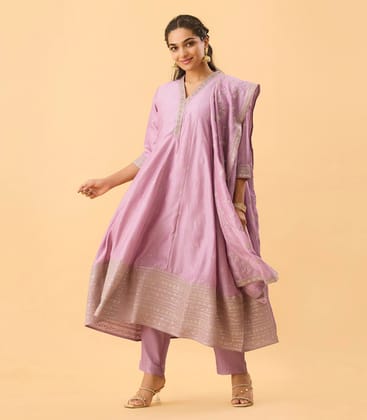Mauve embroidered festive anarkali set-L / Mauve