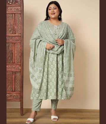 Vbuyz Cotton Printed Kurti With Pants Women's Stitched Salwar Suit - Green ( Pack of 1 )