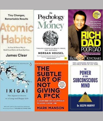 The Psychology Of Money+Ikigai+The Subtle Art Of Not Giving+Atomic Habits + Rich Dad Poor Dad +The Power of Your Subconscious