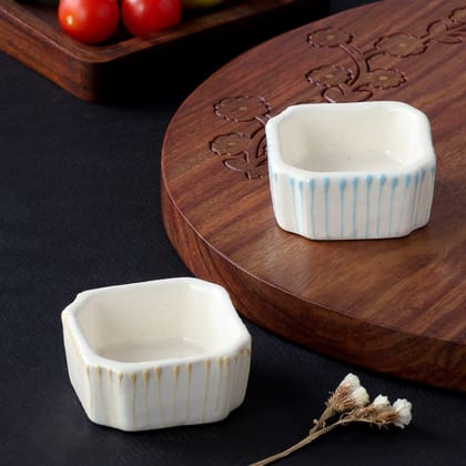 Square Ceramic Dip Bowls Set of 2 (White & Blue)