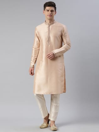 Peach art Silk embroidered kurta Set-Made To Measure / Only Kurta - No Lowers