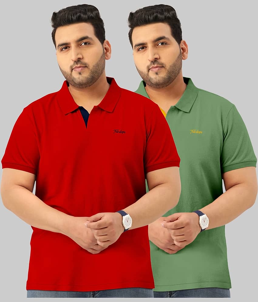 TAB91 Pack of 2 Cotton Blend Regular Fit Solid Half Sleeves Men's Polo T Shirt ( Black )