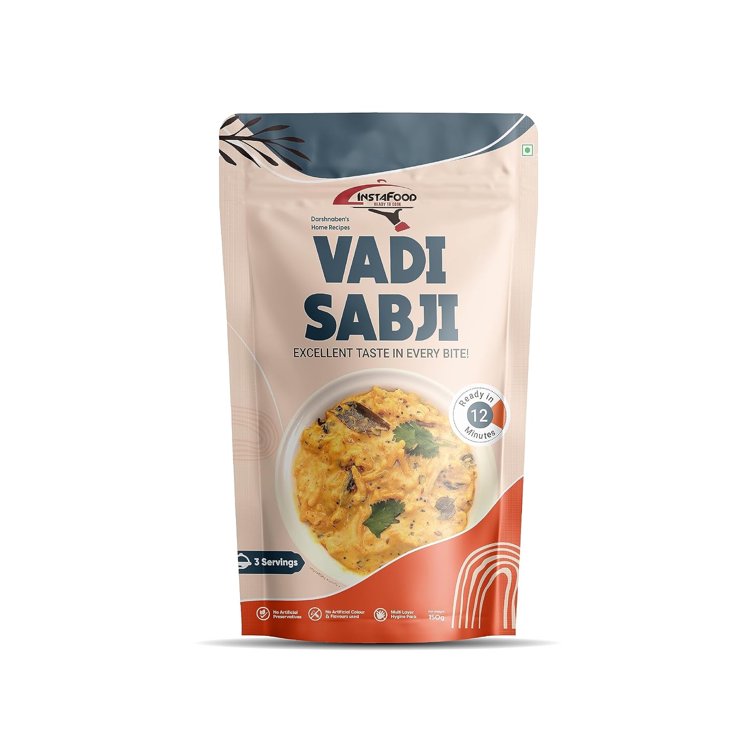INSTAFOOD Vadi Sabji | Ready to Eat & Cook Meal | Zip Lock Packaging | Vegetarian Meal | Just Add butter Milk And Cook, 150 gm