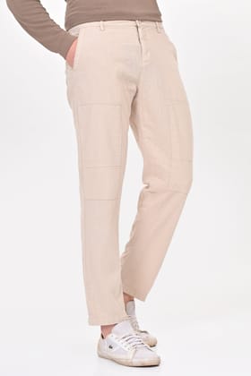 Ivory - Linen Detailed Trouser - Stone-S-30 / STONE