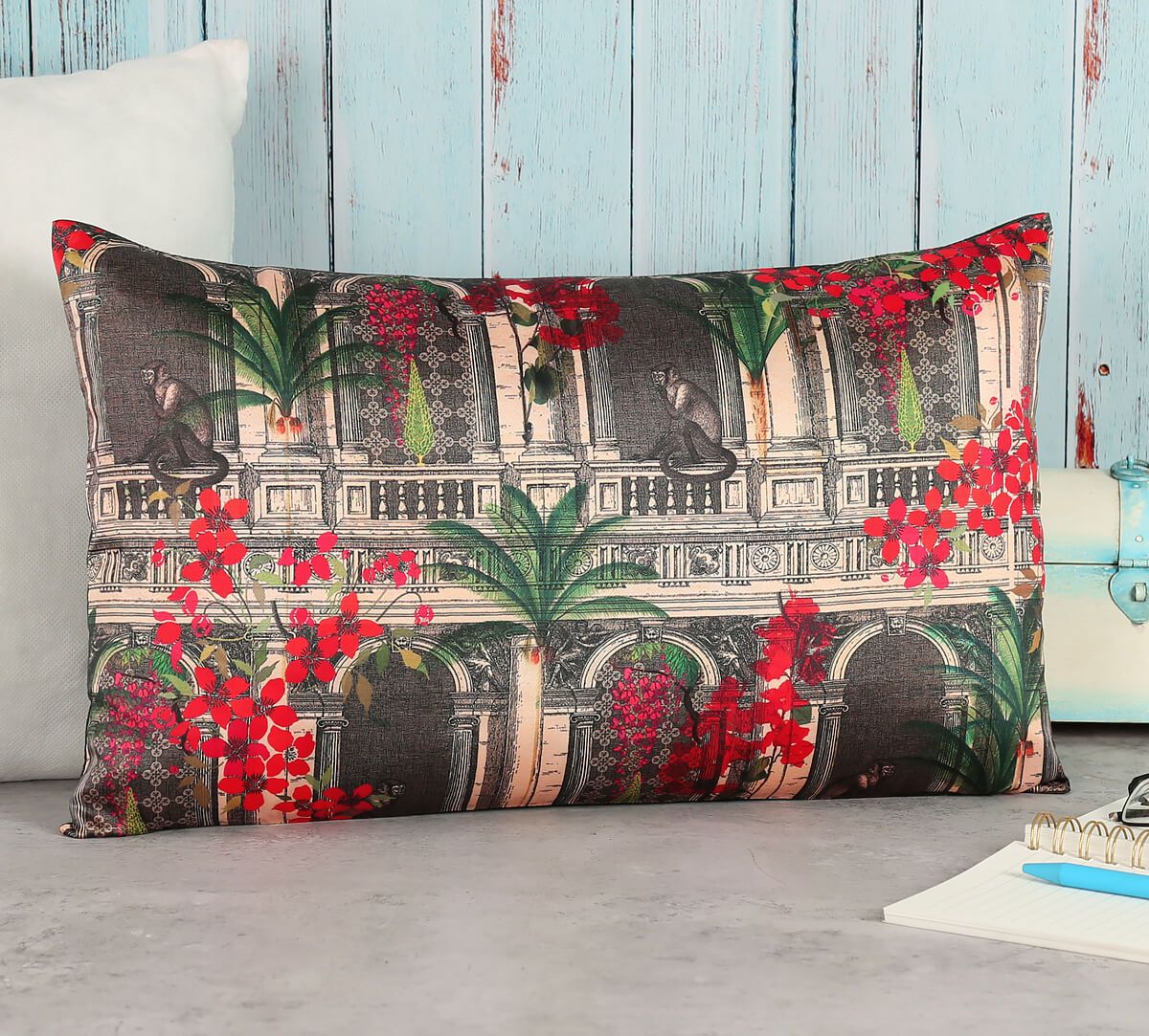 India Circus Pretty Monkey Mischief - Blended Taf Silk Cushion Cover - 12 X 20 Inch
