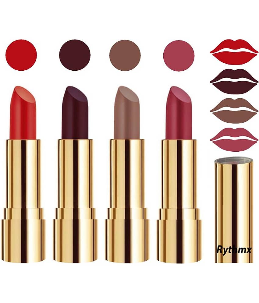 Rythmx Professional Timeless 4 Colors Lipstick Orange,Wine,Brown, Pink Pack of 4 16 g