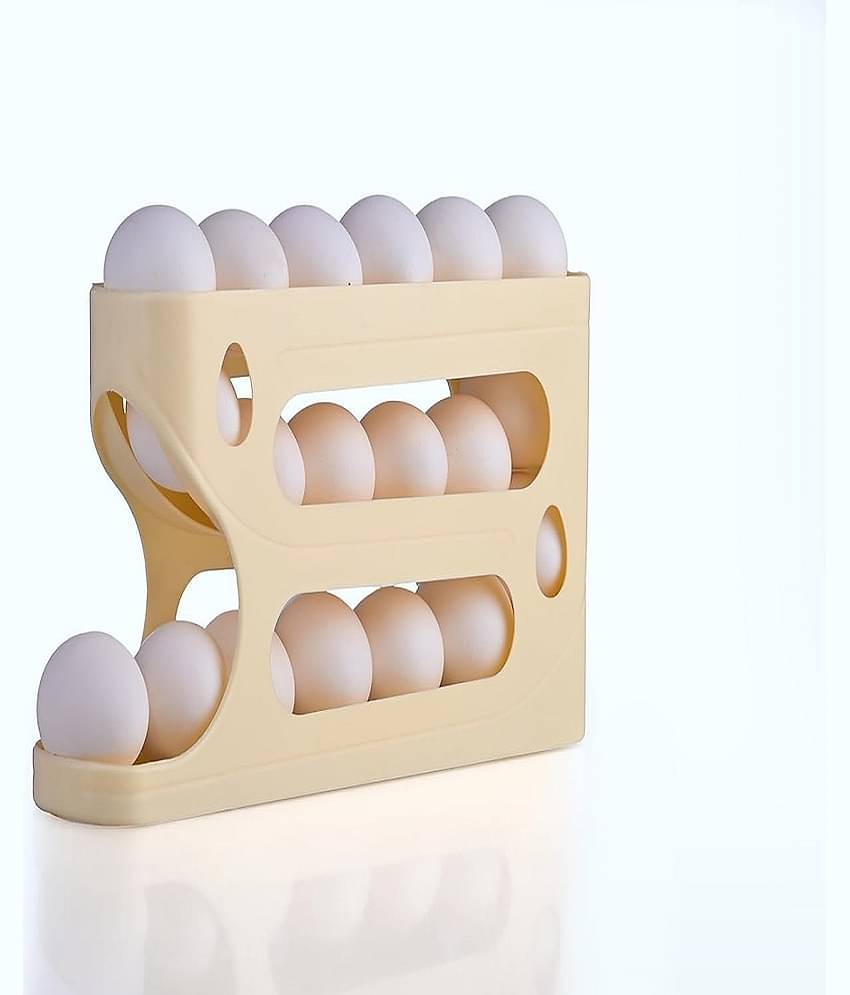 Rolling Egg & lemon Dispenser For 18-24 Eggs, Space-Saving And Durable Storage Solution With Gravity three Layer Plastic Egg Holder Container Storage Rack Ideal For Fridge And Pantry Rectangular