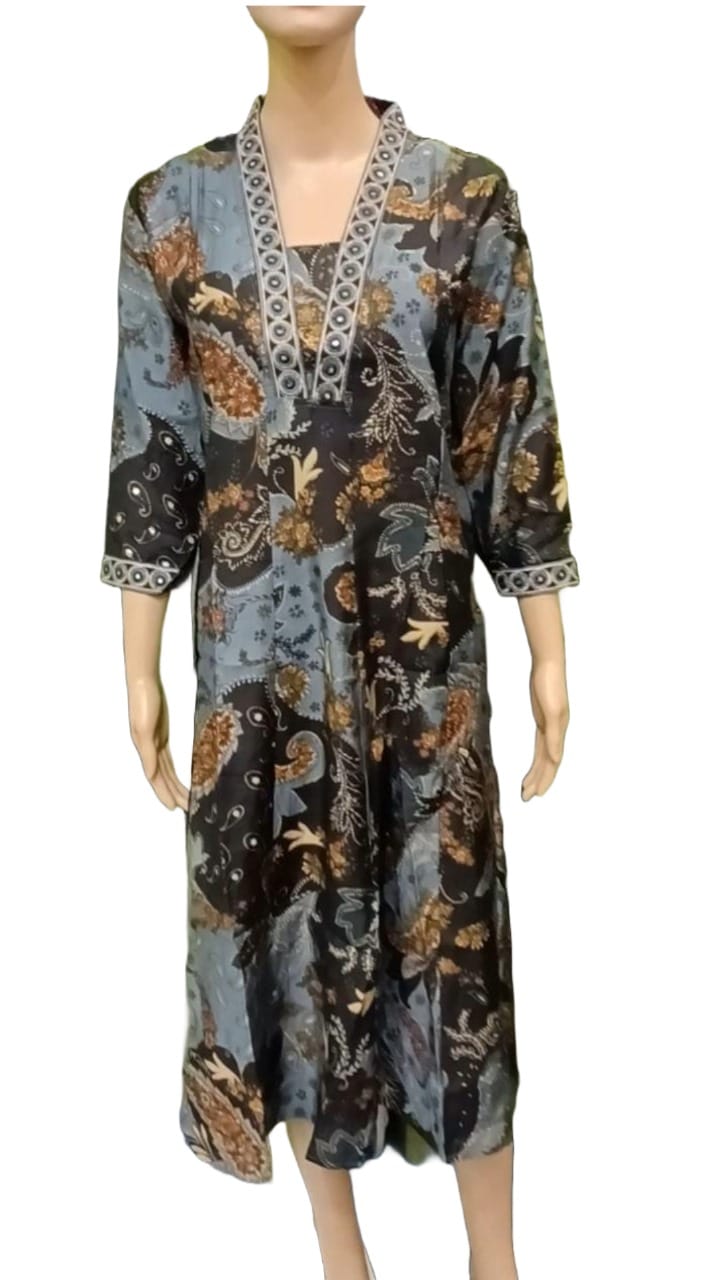 Black & Grey Cambric Cotton Kurti