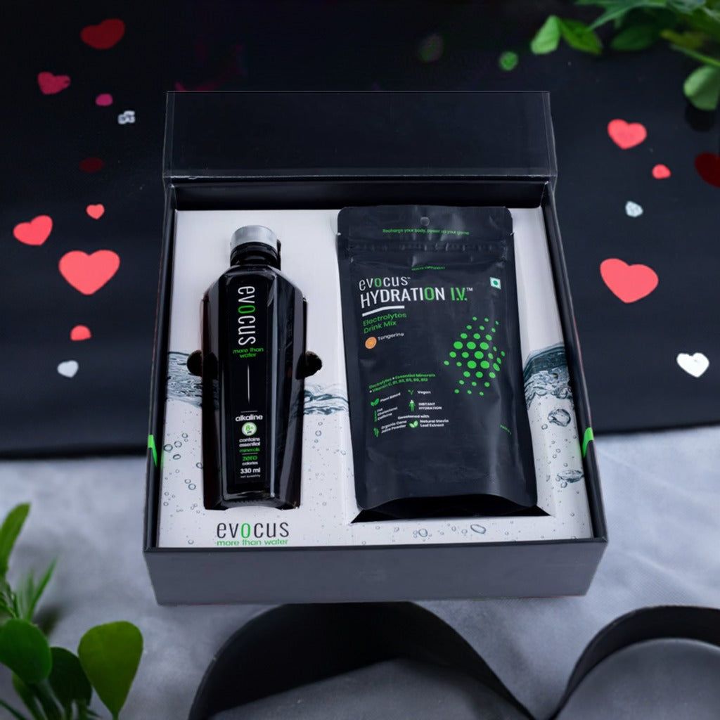 Evocus Ultimate Hydration Gift Box - Premium Glass Water Bottle 330 ml & Hydration IV-Lime&Yuzu And Tangerine