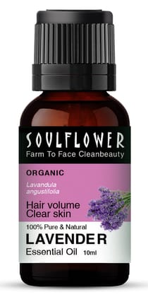 Soulflower Lavender Essential Oil for Healthy Hair & Growth, Skin, Hair Fall Control and Relaxing Sleep| Lavandula Angustifolia | Ecocert Certified Organic 100% Pure, Natural, Undiluted | 10ml Soulflower Lavender Essential Oil for Healthy Hair & Growth, 