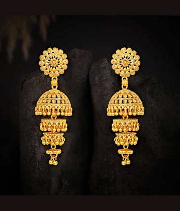 LUV FASHION Golden Jhumki Earrings ( Pack of 1 )