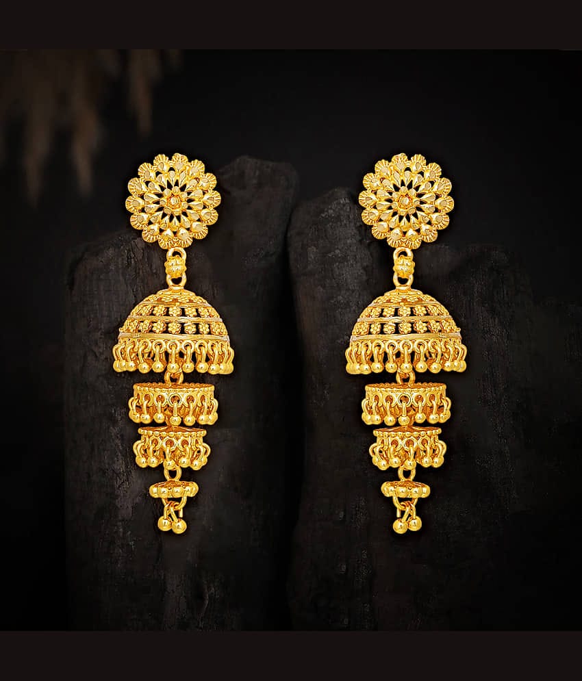 LUV FASHION Golden Jhumki Earrings ( Pack of 1 )