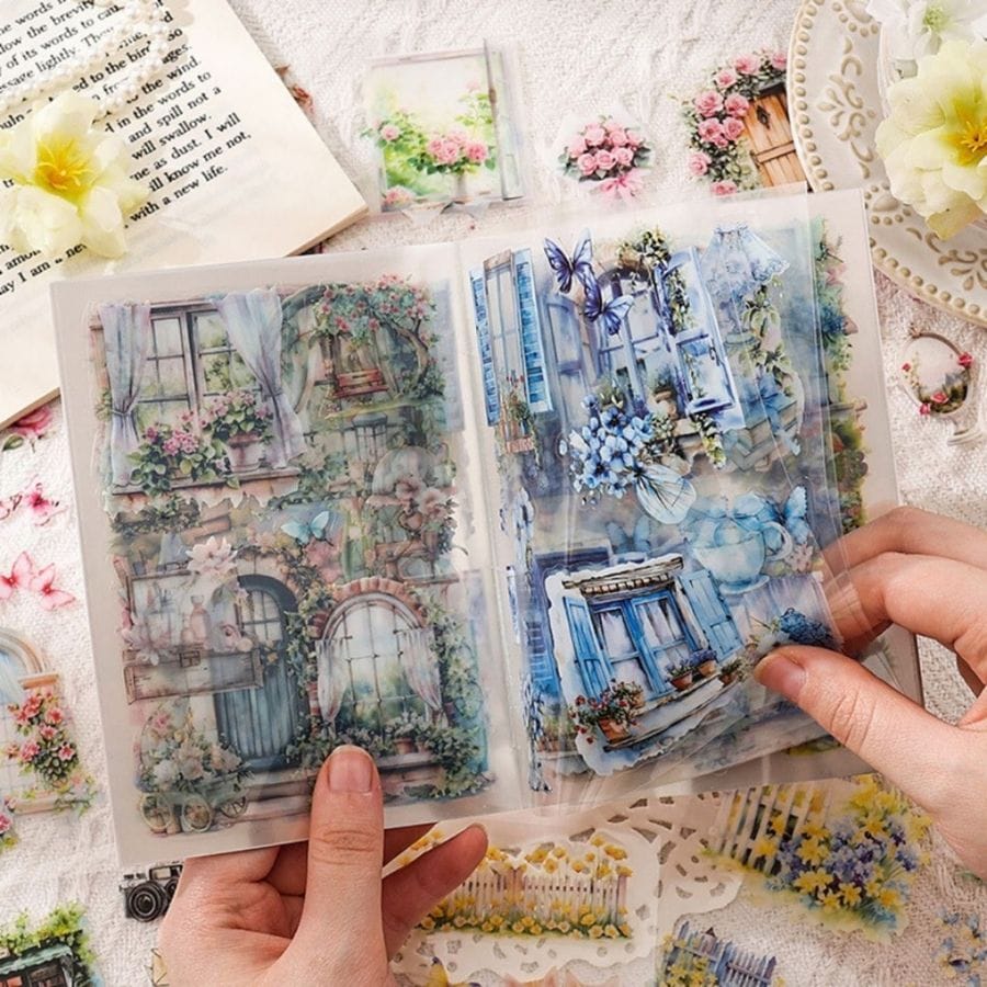 Fallen Flowers Courtyard Glazed Tiles Series Sticker Book