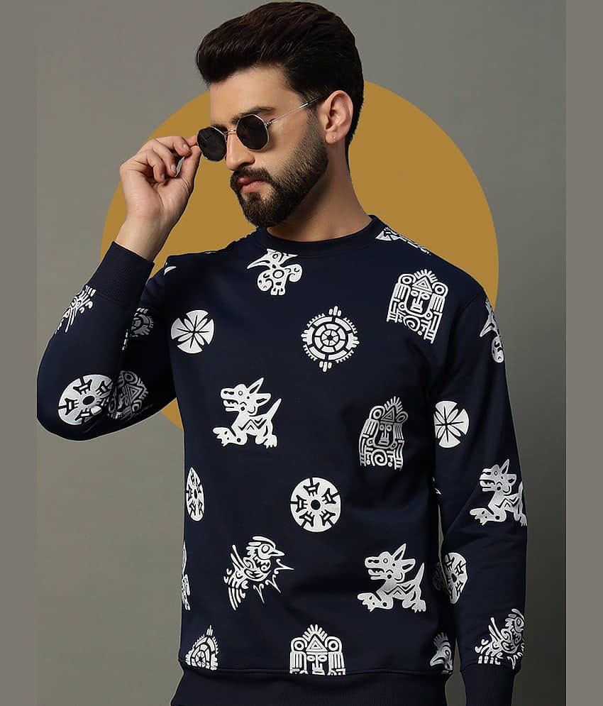 stelvin Cotton Blend Round Neck Men's Sweatshirt - Navy Blue ( Pack of 1 )