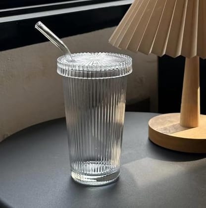 Glass Tumbler with Lid and Straw,380 ML,Set of 1,Stripe Drinking Sipper for Water,Iced Tea, Milk, Juice, Coffee & Hot/Cold Drink, Perfect for Home, Office, Party and Travel, Gift for Man/Women Glass Tumbler with Lid and Straw,380 ML,Set of 1,Stripe Drinking Sipper for Water,Iced Tea, Milk, Juice, Coffee & Hot/Cold Drink, Perfect for Home, Office, Party and Travel, Gift for Man/Women