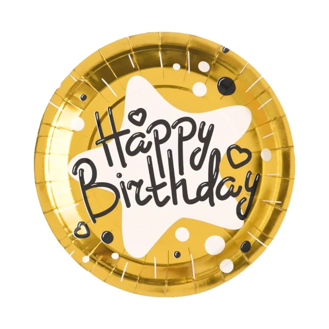 Happy Birthday Gold Cake/Starter Plates -  7 inches - 10PC