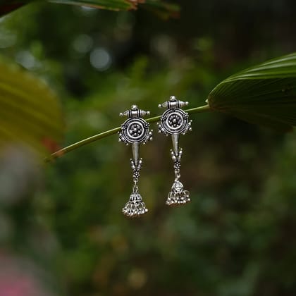 Antique Silver Oxidized Long Dangler Earring With Tiny Ghungroo