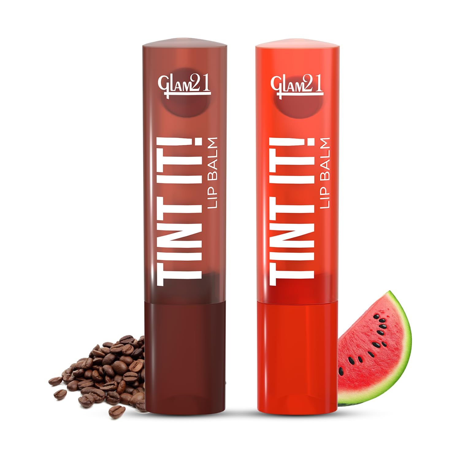 Glam21 Tint it! Lip Balm | Everyday Hydration & Moisturized Lips with Vitamin-E, Shea Butter, Avocado Oil, SPF15 |Lip Care For Dry & Chapped Lip- Coffee Beans & Watermelon | 3.5gm Each | Combo Pack Of 2 Glam21 Tint it! Lip Balm | Everyday Hydration & Moi