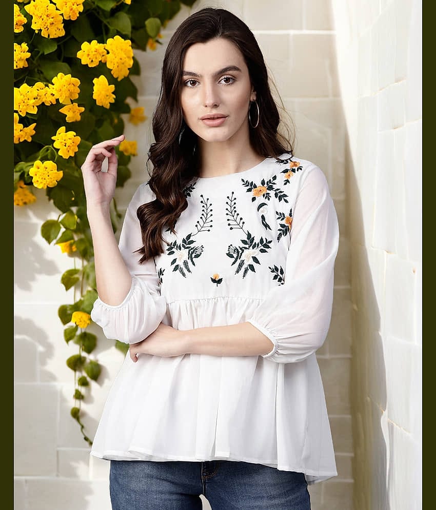 Pannkh Women's Polyester Regular Top ( White )