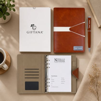 Custom Name Tan Planner Diary & Pen Gift Set