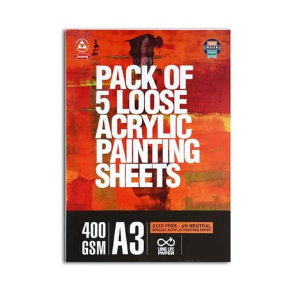 Anupam Acrylic Paper Loose Sheets 400 Gsm-A3 / 5 Sheets