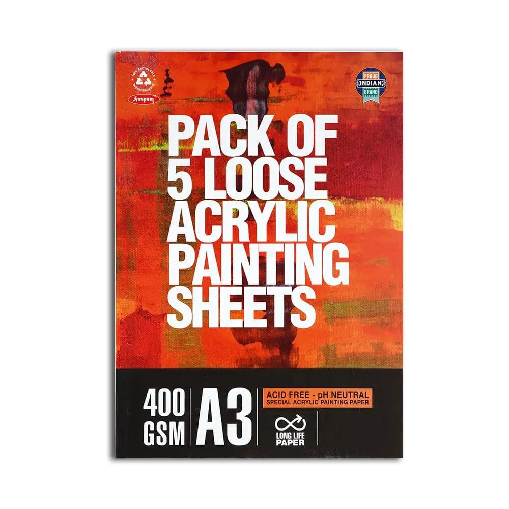 Anupam Acrylic Paper Loose Sheets 400 Gsm-A3 / 5 Sheets