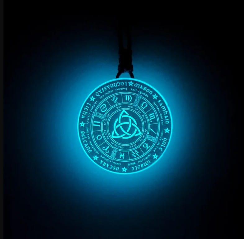 Celtic Zodiac Calendar Blue Glow in Dark Resin Pendant