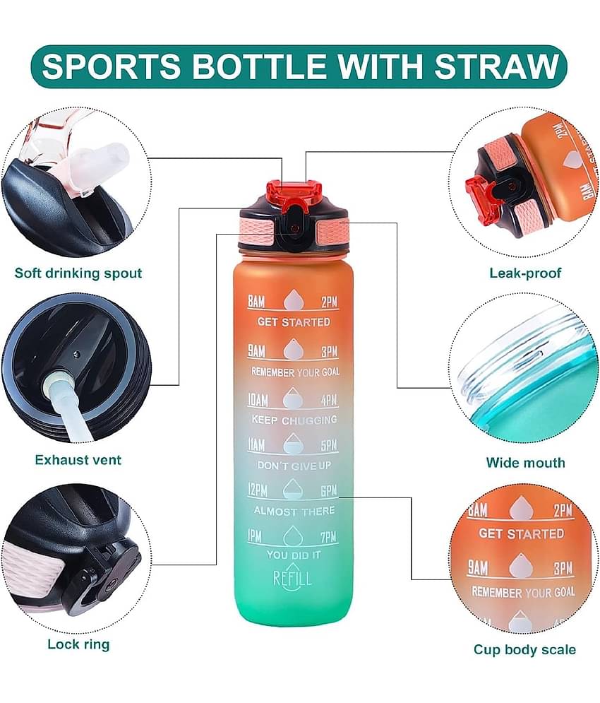 Motivational Water Bottle with Time Marker & Straw (1 Litre)- BPA Free & Leakproof Sport Bottle for Fitness, Gym, & Outdoor Daily Use (Orange)