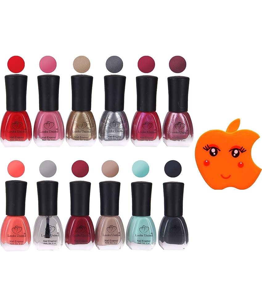 Looks United 12 Premium Colors Nail Paint With Nail Paint Remover Wipes (Pack Of 13)